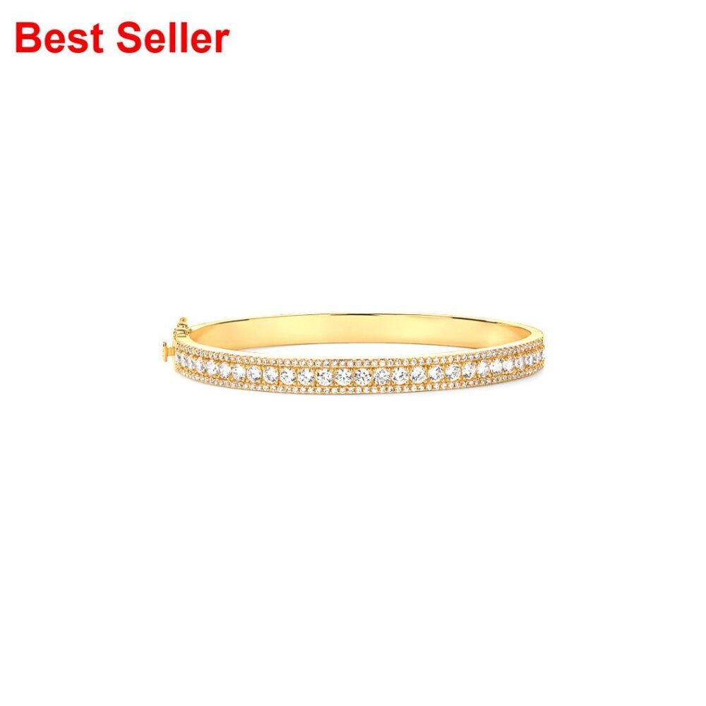 14K Gold Plated Cubic Zirconia Bangle Tennis Bracelet for Women